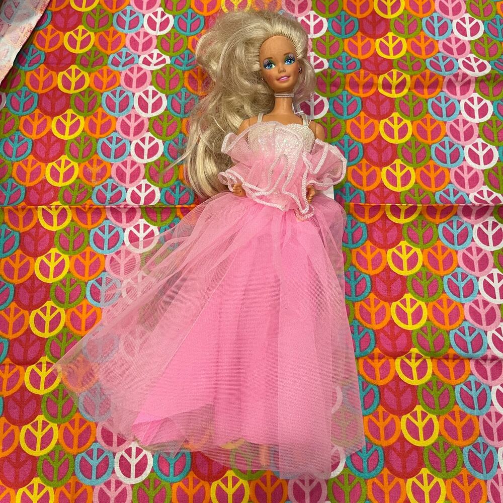 Barbie 1990 Custom Ball Blonde Doll pink tutu Gown Dressed As Shown B20